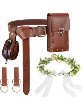 Renaissance Dark Brown Medieval Belt Pouch Set Removable Pouch & Drawstring Bag